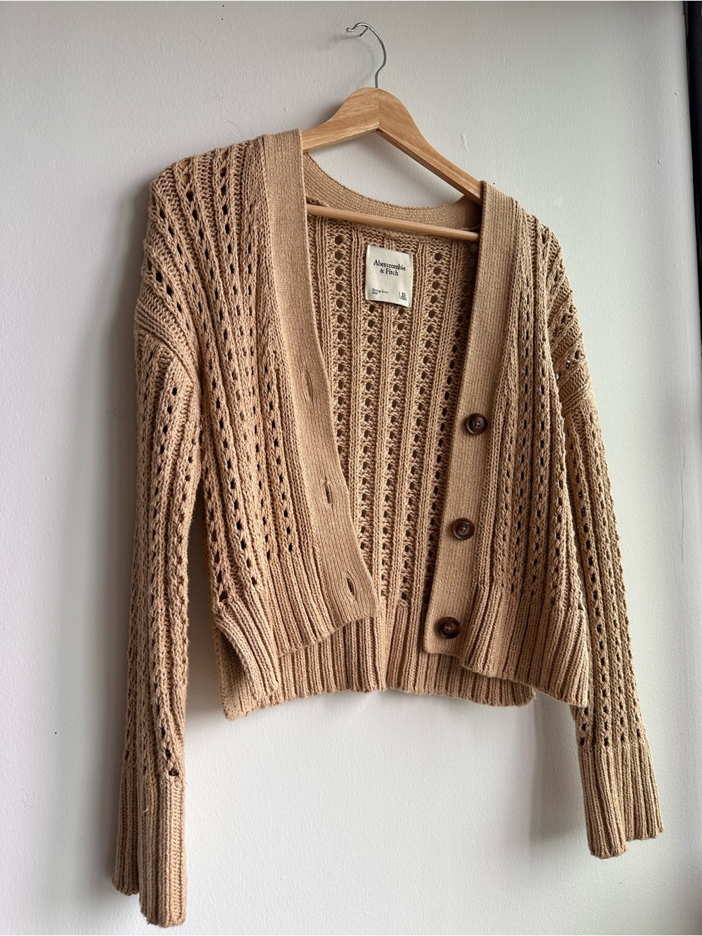 Abercrombie & Fitch Beige Open-Knit Button Front Cardigan